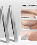 Professional Stainless Steel Slant Tweezers Set 2 Pack Precision Eyebrow Tweezers for Facial Hair Ingrown Hair and Blackhead Removal, two-pack in case