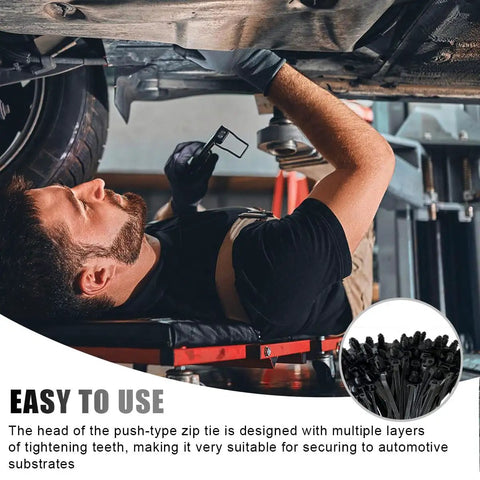 Mechanic using 200 Piece Car Wire Loom Clips Kit With 15 Sizes Push Mount Cable Tie for vehicle wiring