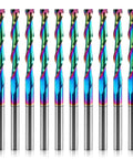 Image of Ten Piece One Eighth Inch Shank Up Cut Router Bits Two Flute Spiral Carbide End Mills With DLC Coating For CNC Milling