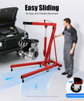 Heavy Duty Hydraulic Engine Hoist, 2 Ton Folding Shop Crane Built Tough For Daily Wrench Turning, with adjustable chain lifting an engine.