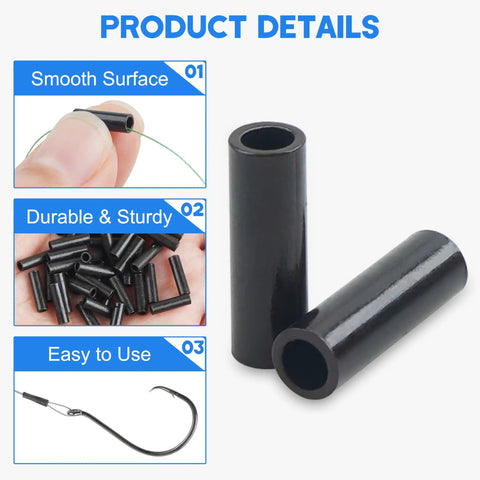 420 Piece Fishing Crimp Sleeves Kit With Copper Brass Single Barrel Crimping Sleeves Black Oxidized Finish Detail View