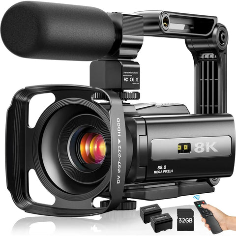 8K Ultra HD Video Camera For YouTube Vlogging With 88MP Photos WiFi Data Transfer 18X Digital Zoom IR Night Vision 3.0 Inch Touch Screen Camcorder
