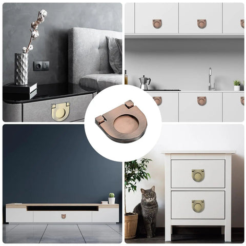 Set Of 4 Flush Pull Handles Hidden Recessed Cabinet Door Pull Rings With Screws 1.38 Inch Copper Zinc Alloy For Drawers Cupboards Dresser Modern Hardware Upgrade displayed on furniture