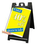 Signicade Deluxe A Frame Double Sided Folding Sidewalk Sign With Quick Change System displaying 40% off sale sign in black frame.