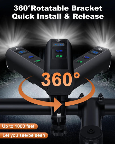 Beastly Bright USB Rechargeable Bike Headlight For Night Riding With Aluminum Body 8000 Lumens 13 Modes 5000mAh Type C Reverse Charging Waterproof Front Light 360 Degree Rotatable Bracket