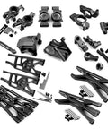 Traxxas X-Maxx 1/5 RC Upgrade Parts Kit with CNC aluminum alloy components including swing arms, steering cups, and gearbox shells.