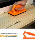 Heavy Hitter Table Saw Push Block And Push Stick Kit featuring Stackable Feather Board for stable downward pressure on wood.