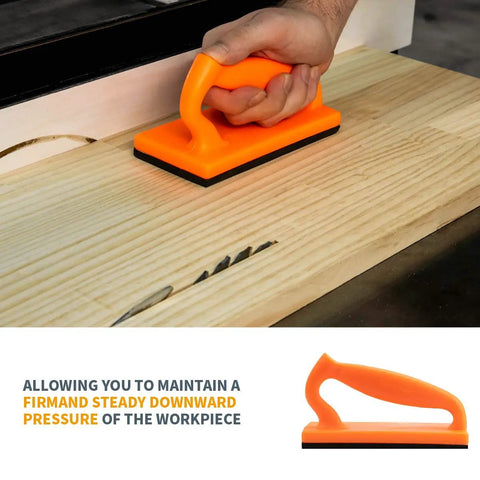 Heavy Hitter Table Saw Push Block And Push Stick Kit featuring Stackable Feather Board for stable downward pressure on wood.
