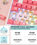 EPOMAKER Creamy Jade Switch in a pink mechanical keyboard showcasing 104 keys and customizable features for enhanced performance.