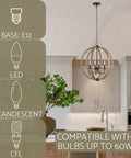 4 Light Modern Farmhouse Pendant Chandelier with Armillary Sphere Cage in kitchen setting, smoked birch finish, black accents.