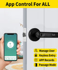 Biometric Fingerprint Door Lock With Handle Keyless Entry Smart Door Knob For Home Office Apartment Hotel Bedroom Black