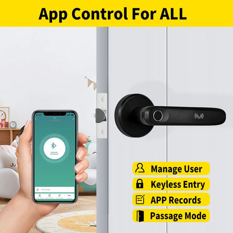 Biometric Fingerprint Door Lock With Handle Keyless Entry Smart Door Knob For Home Office Apartment Hotel Bedroom Black