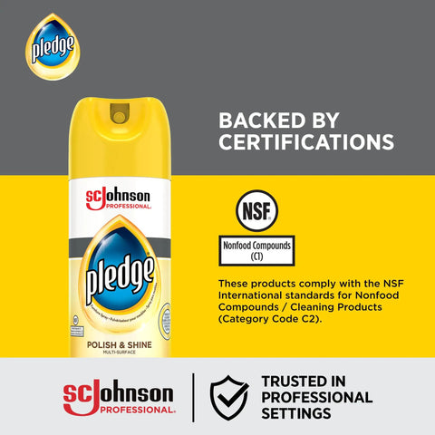 Pro Grade Furniture Polish Spray With Zesty Lemon Scent Bulk Six Pack Aerosol Cleaner For Sealed Wood And Hard Surfaces shown in a professional setting.