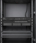 Badass Heavy Duty 42U Floor Standing Network Server Rack Cabinet With Dual Roof Mounted Cooling Fans. Inside view with network switches.
