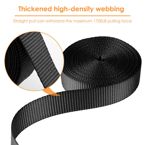 Close-up of black webbing from 10 Pack 1 Inch By 20 Foot Endless Ratchet Straps No Hook Heavy Duty Tie Downs 1760 Lbs Break Strength
