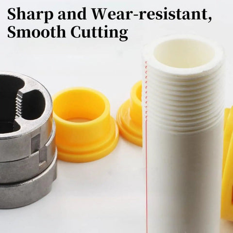 Top Rated ZJchao Electric PVC Pipe Threader Kit With Reusable Dies For Home Plumbing Projects and Outdoor Repair Work featuring sharp cutting dies and plastic inserts.