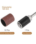 12 Pack Three Quarter Inch Sanding Sleeves 120 Grit With 6mm Drum Mandrel For Rotary Tools, sleeve and mandrel shown
