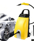 Heavy Duty 3000W Industrial Steam Cleaner, Beast Mode Commercial Pressure Washer With 3.5 Liter Tank, Yellow next to a silver car with steam.