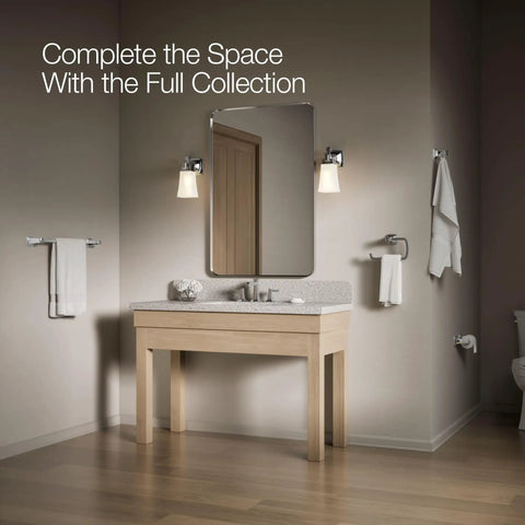 Modern bathroom with Riff 24 Inch Towel Bar Polished Chrome Built To Last Durable Zinc Construction Premium Metal Bath Hardware.