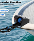 Heavy Duty 12V Marine Electric Anchor Winch With Wireless Remote For Small Boats Up To 24ft Includes Rope And Roller mounted on boat.
