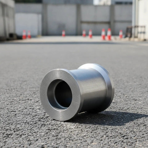 Heavy Duty Cable Guide Roller Wheel With Wide Flanges And Hollow Center, Solid Steel Smooth Surface For Low Friction Payouts, 8 Ton Capacity, Extra Large Wheel For Workshops Construction And Maintenance. front view on pavement