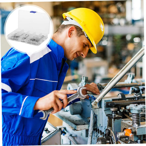 Worker using 150 Piece Stainless Steel Snap Rings C Clip Retaining Ring Kit For Shafts Tough As Nails Durable Wear Resistant