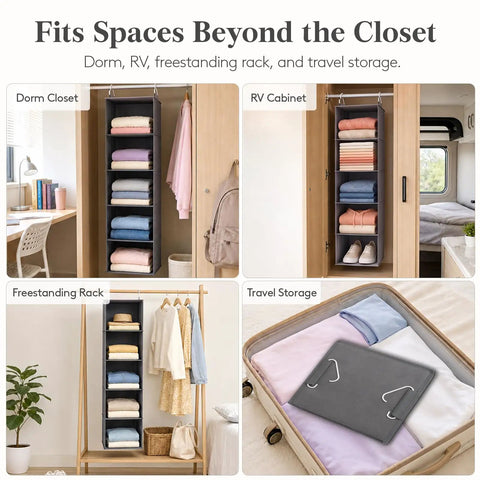 Five Tier Hanging Closet Organizer With Multi Compartment Wardrobe Storage Bin For Sweaters Pants And Towels Slick Heavy Duty Fabric Design Keeps Things Neat And Makes Sorting A Total Breeze