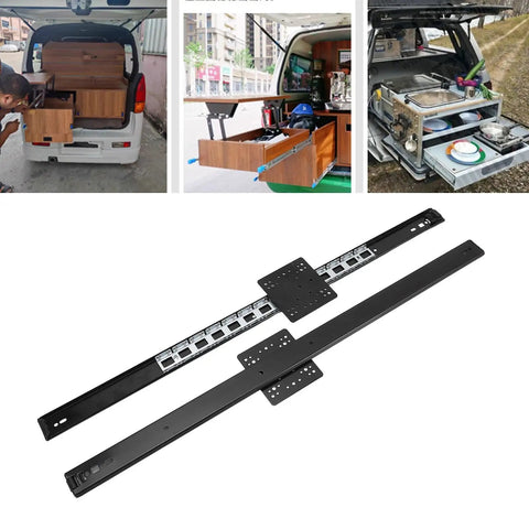 Beefy Heavy Duty Ball Bearing Drawer Slides Runner Tracks 2 Section Durable Black 650mm Long By 35mm Wide Cabinets Rvs Trucks Home Renovation And Heavy Load Drawers Garage Basement Workshop Storage Upgrade Set Up mounted in camper drawers