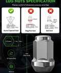 Diagram showing M12x1.5 Chrome Lug Nut Set 20Pcs Closed End with 60 Degree Cone Seat, hex size and dimensions for aftermarket wheels.