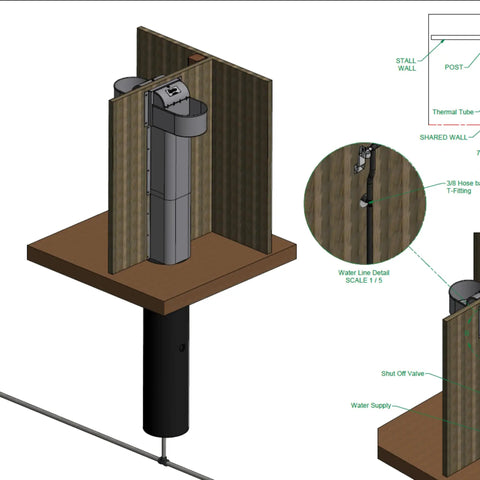 Heated Automatic Stall Waterer For Horses Forged In 304 Stainless Steel Wall Mounted With Quick Fill Valve and details of installation.