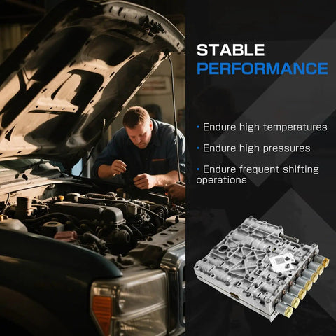 Mechanic working on F-Series truck showcasing Transmission Valve Body For Ford F Series Super Duty Trucks 6 7L 2011 2019 Replacement For 6R140 BCZ 7A100 B BCZ7A100B Delivers Smooth Shifts And Reliable Hydraulic Control For Heavy Duty Towing And Rough Roads