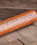 Premium Woodworking Marking Knife With Razor Sharp High Carbon Steel Blade And Durable Wooden Handle detail showing engraved handle.
