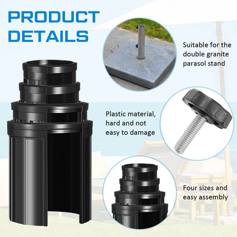 Patio Umbrella Replacement Parts Kit 6 Piece Set with base inserts and hand knobs for stable parasol support