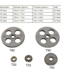 Five Piece Mini Lathe Gear Replacement Set With T80 T45 T25 And T20 Teeth Heavy Duty Steel Accessories For Metal Cutting Tools showing T80, T45, T25, and T20 gears.
