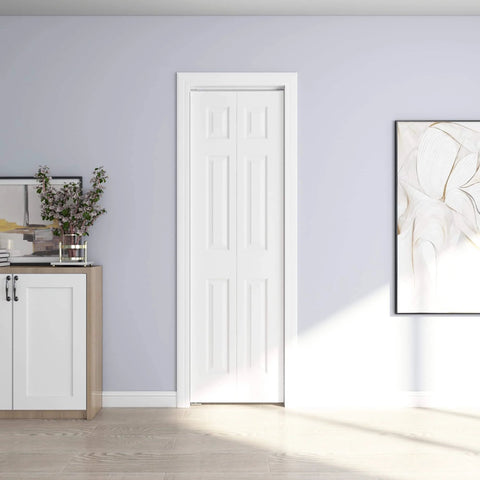 24 In By 80 In Bi Fold Door With 6 Panel Primed Hollow Core Interior Doors And Hardware Kit for modern home in bedroom