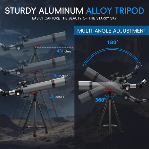 High Powered Portable Astronomy Telescope For Adults And Newbies With 90mm Aperture and sturdy adjustable aluminum tripod
