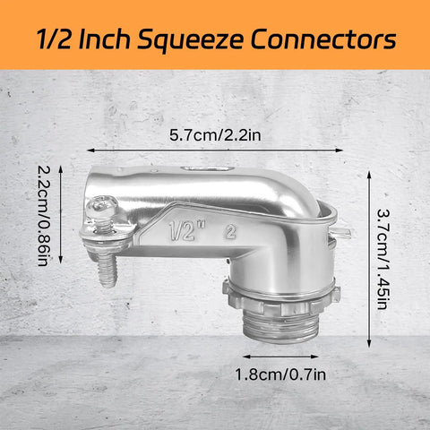Rock Solid 6 Pack 90 Degree Squeeze Connectors For Half Inch Flexible Metal Conduit Ac And Fmc Heavy Duty zinc diecast connector side view
