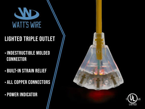 2 Ft Outdoor Extension Cord Waterproof Heavy Duty 12 Gauge With Multiple Outlets Lighted Grounded for power solutions