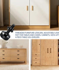 Adjustable 3/8 Inch 16 Thread Furniture Leveling Feet With T Nuts, 4 Pack Table Leg Stabilizers on furniture in modern interior.