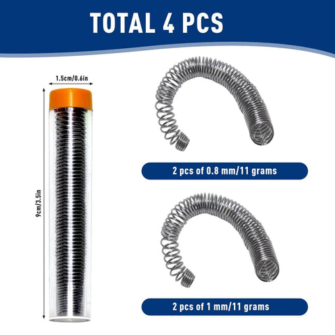 4 In 1 Rosin Core Solder Wire Set With 0.8 mm And 1.0 mm Diameters, 11 G Each, 44 G Total, 60/40 Alloy, Low Melting Point
