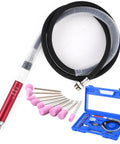 Ready To Roll 58000 Rpm Air Pencil Grinder 17Pc Pneumatic Micro Die Kit with red pencil grinder, hose, and polishing tips.