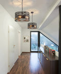 Industrial Semi Flush Mount Ceiling Light With 3 Light Vintage Chandelier In Black Rustic Metal Fixture in hallway