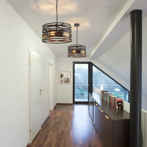 Industrial Semi Flush Mount Ceiling Light With 3 Light Vintage Chandelier In Black Rustic Metal Fixture in hallway
