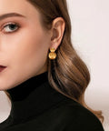 Gold Double Ball Drop Earrings For Women Round Ball Bead Dangle Studs Trendy Jewelry Must Have Hypoallergenic Lightweight Everyday Wear Gift Idea Classic Yet Modern Gold Tone Accessories, gold double bead close-up
