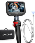 Ultra Slim 3mm Two-Way Articulating Borescope Endoscope Camera with Light, 5 Inch HD display showing engine inspection.
