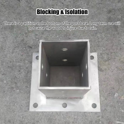 No Sweat Installation Heavy Duty Wood Post Base Brackets With Stainless Steel Railing Supports And Rust Resistant Column Protectors For Gazebo Deck Pergola And Fence Build, square stainless steel post base with partition.