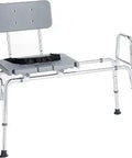 Tub Transfer Bench And Sliding Shower Chair In Heavy Duty Non Slip Aluminum, Adjustable Height Seat With Cut Out Access, Supports Up To 400 Lbs, Easy Transfers For Seniors And Recovering Patients, Gray, side view.