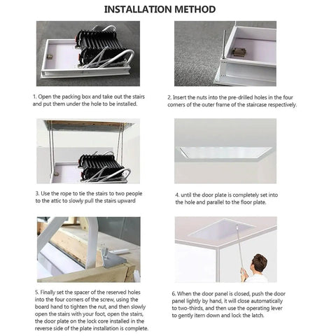 Installation method for Electric Attic Ladder With Remote Control Alloy Folding Ceiling Mounted Pull Down Loft Staircase.