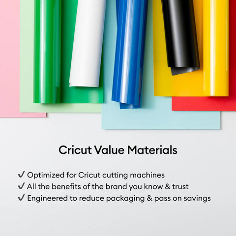 Colorful Cricut vinyl rolls on surface; includes Value Iron On Heat Transfer Vinyl White 12 Inch By 5 Foot Roll Totally Great For DIY Tees