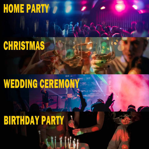 2 Pack Disco Ball Party Lights Sound Activated With Remote, 12 Modes Strobe DJ Lights used in various events like parties, weddings.